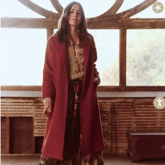 The Great The Nomad Coat red orange wool jacket long button 0 Strawberry Jam